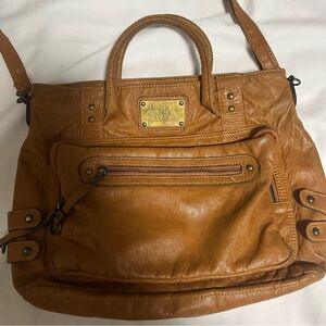 Elegant Brown Leather Satchel handbag en soen designed by kangaroo vintage